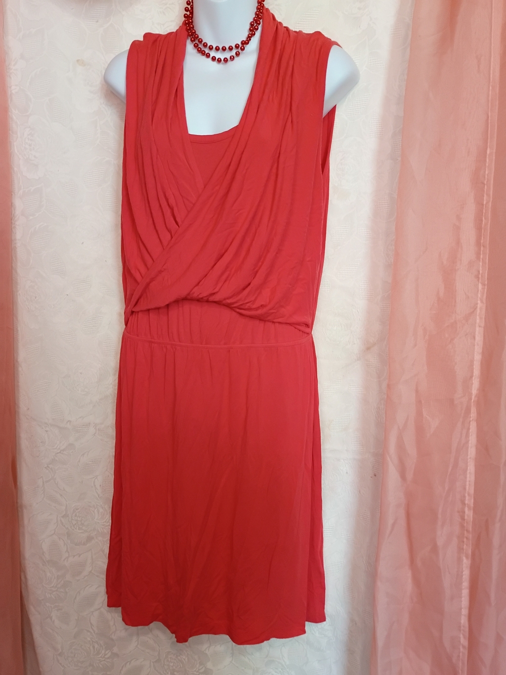 DKNY Ladies Red Sleeveless Draped Midi Dress Sz Sm